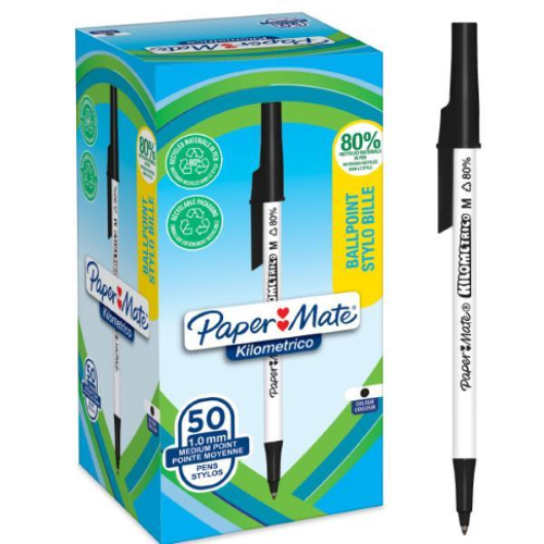 PAPERMATE KILOMETRICO RECYCLED ESPOSITORE PENNA A SFERA PUNTA 1 mm INCHIOSTRO NERO CONF 50 Pz.